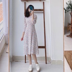 VÁY TRẮNG HOA NHÍ CỎ BABYDOLL DÁNG DÀI BODY , ĐẦM THIẾT KẾ DỰ TIỆC TAY DÀI DÁNG VINTAGE-9