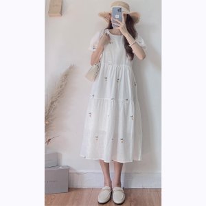 Váy Babydoll Thêu Hoa Tay Bồng, Váy Xoè Trắng-3