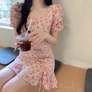 Floral skirt gentle wind ins female summer chic design artistic sense skirt Korean style milk in milk dress -2