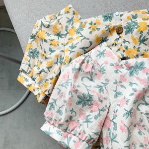 Váy hoa nhí dáng xòe trên đầu gối cổ vuông tay voan đính cúc dừa chất liệu thô lụa mềm mịn thiết kế Eva Lover-5