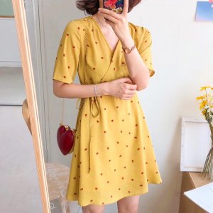 Xiaozhainv (3C) Váy Hoa Tay Ngắn Cổ Chữ V Size M-4Xl-5