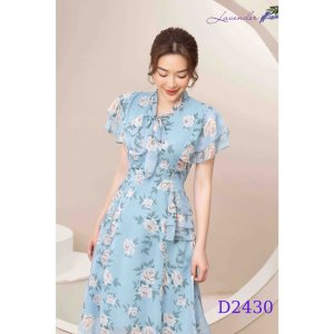 Đầm hoa voan tơ tay cánh tiên dáng xòe midi qua gối dịu dàng thanh lịch-7