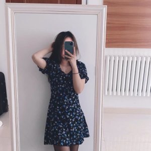 Váy hoa nhí ulzzang phong cách retro họa tiết cổ vuông cá tính-7