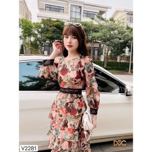 V2281 Váy voan hoa be hồng tay lỡ cổ tròn công sở - Dolce viva colection-4