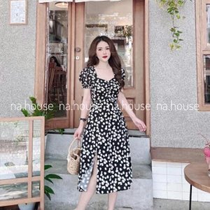 ĐẦM HOA CÚC DÁNG DÀI XẺ TÀ NAHOUSE VÁY HOA XINH NHÚM NGỰC ĐI CHƠI ĐI TIỆC THIẾT KẾ XINH XẮN VÀ SANG TRỌNG-5