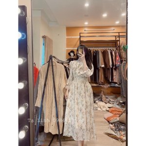 VÁY VOAN TƠ HOA VÀNG NHÍ CỔ BÈO NƠ-3