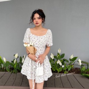 Váy hoa nhí vintage, đầm hoa nhí hàn quốc emmei v140-7