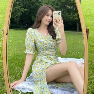 Đầm Voan Hoa Dài Quá Gối Phong Cách Quyến Rũ-5