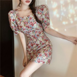 VÁY HOA NHÍ TAY BỒNG CỔ VUÔNG THẮT NƠ LƯNG HỒNG TÍM - VÁY HOA TÍM TIỂU THƯ-2