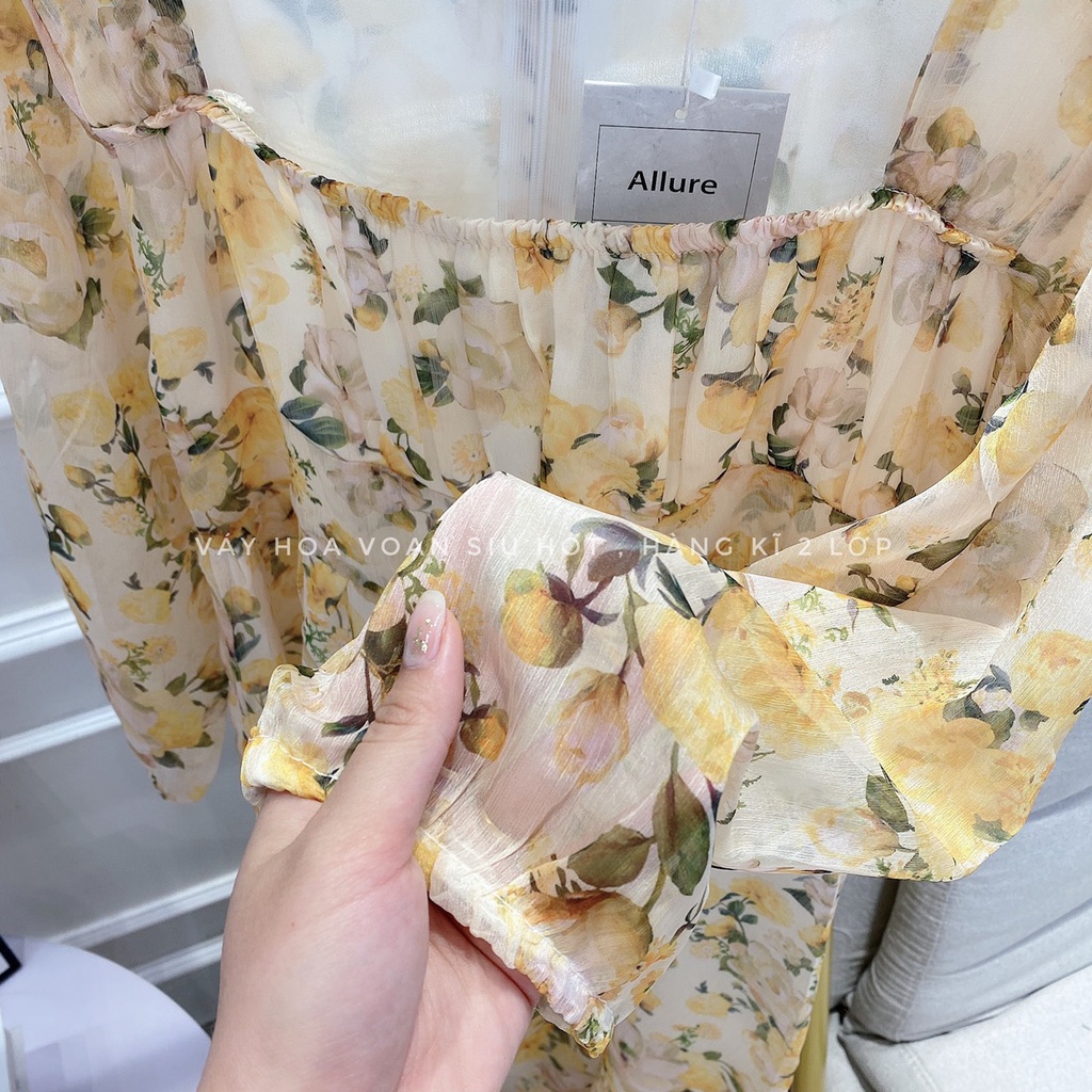 Đầm maxi đi biển, váy hoa nhí vintage dáng dài cổ vuông chất liệu voan thoáng mát mặc được hai kiểu đi biển đi chơi-6