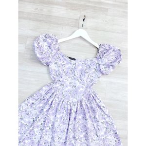 VÁY HOA TÍM NHẠT TAY BỒNG DÁNG XOÈ-7