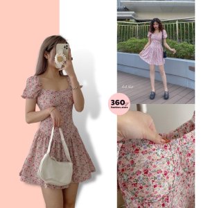 Váy hoa nhí vai bèo dáng chữ A vintage tay phồng bánh bèo sp012-1