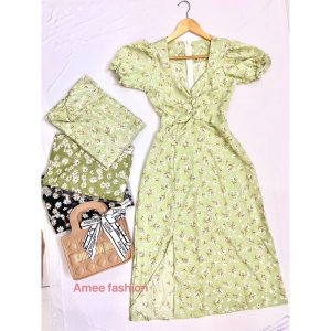 Váy đầm nữ dự tiệc dáng xòe hoa cúc họa mi tay con nhún trước ngực chất lụa hoa cao cấp mềm mại, mặc tôn dáng-6