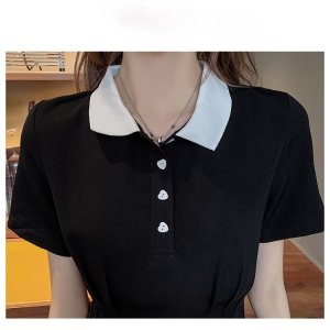 Đầm Cổ Polo Thắt Eo Màu Trơn Phong Cách Hàn Quốc Thời Trang Hè Cho Nữ-7