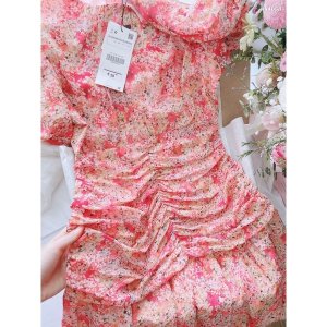 Váy dúm eo tay phồng hoa nhí hồng-4