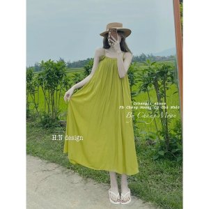 Váy Maxi 2 Dây Xanh Kèm Hoa Siêu Xinh Có Ảnh Thật Kèm Video-6