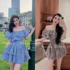 Váy Kẻ Trễ Vai Tầng Xanh Đen Hot Hit Có Ảnh Thật Kèm Video-1
