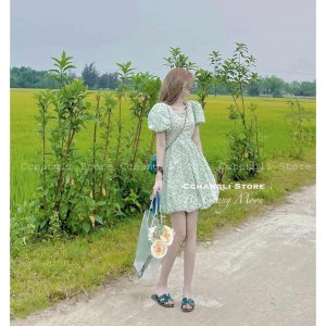 Váy Thô Hoa Nhí Cổ Viền Ngọc Hàng 2 Lớp Siêu Xinh Có Ảnh Thật Kèm Video-2