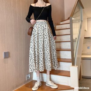 Chân váy hoa nhí vintage, váy hoa nhí dáng dài đen trắng vải voan 2 lớp siêu xinh - Mia Shore-8