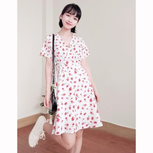 Đầm váy nữ hoa cúc, dáng xoè cổ chữ V xinh xắn, dễ thương RD045-3