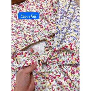 VÁY HOA NHÍ TAY BỒNG CỔ VUÔNG THẮT NƠ LƯNG HỒNG TÍM - VÁY HOA TÍM TIỂU THƯ-6