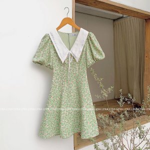 Váy thiết kế LYRA chất đũi hoa phối lá cổ tơ 2 lớp siêu điệu - LWTVD457-6