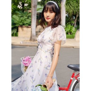 [Mã WABRTL1 giảm 10% đơn 500K] Váy tơ trắng hoa xanh 1VA01518TR Lep'-2