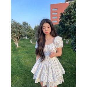 Đầm Ngắn Cổ Chữ V In Hoa Thời Trang-6