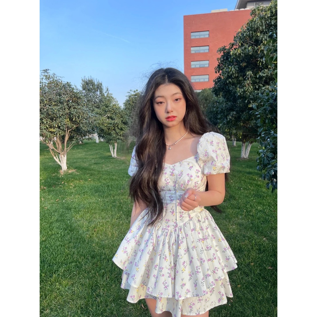 Đầm Ngắn Cổ Chữ V In Hoa Thời Trang-6