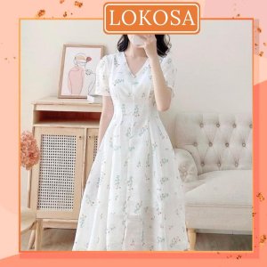 Đầm Dự Tiệc LOKOSA Váy Hoa Nhí Nữ Vải Voan Dáng Dài Thiết Kế Hàn Quốc cao cấp, đi chơi công sở VD047-7