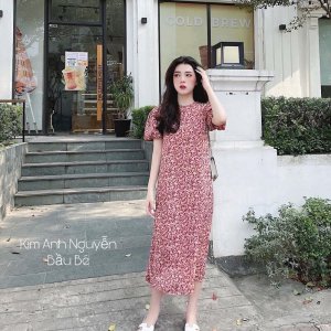 váy hoa nhí vintage dáng dài cổ tròn kiểu dáng hàn quốc-6