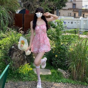 Đầm Hai Dây Eo Cao Họa Tiết Hoa Thời Trang Mùa Hè Cho Nữ-2