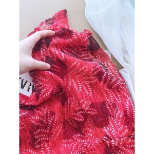 Váy thiết kế tơ hoa cổ bèo tay dài dáng xòe hàng hai lớp tiểu thư sang chảnh-7