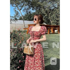 Váy hoa nhí xẻ tà siêu quyến rũ thanh lịch dáng dài (kèm ảnh thật )-3