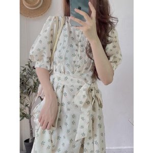 Váy hoa cỏ tay lỡ thắt nơ eo vintage - Đầm hoa nhí phong cách hàn quốc nhẹ nhàng - Mono Boutique-4