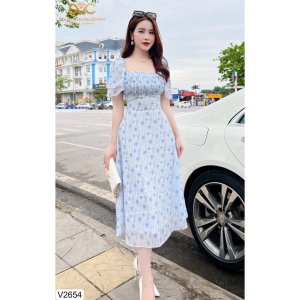 (Kèm video) VÁY HOA NHÍ XẾP LY NGỰC TAY CÁNH TIÊN - V2654 -- DOLCE VIVA COLLECTION-2