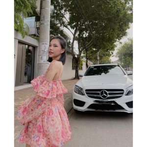 VN629 - VÁY 2S VOAN HOA HỒNG TRỄ VAI CHUN LƯNG-2