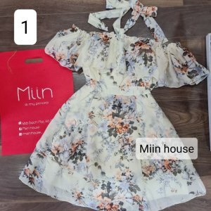 Váy hoa trễ vai buộc nơ cổ-9