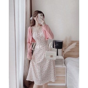 (Sẵn Vàng Hồng) Sét Váy Hai Dây Hoa Nhí Kèm Áo Khoác Cardigan Siêu Đẹp (Ảnh thật ở cuối)-3