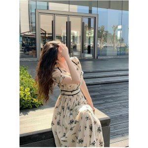 Váy Hoa nhí ulzzang TB4 dáng dài cúc voan hoa Quảng Châu Đầm hoa nhí vintage dáng dài che mỡ bụng thời trang HATYshop-7