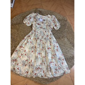 Đầm hoa thiết kế tay bồng dáng xòe vuốt ly chất tơ ép đẹp 2 lớp - 145-7