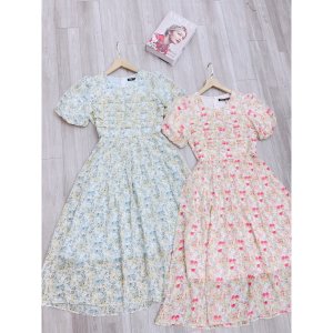 VÁY HOA 2 MÀU LI TƠ NỔI TAY BỒNG-7