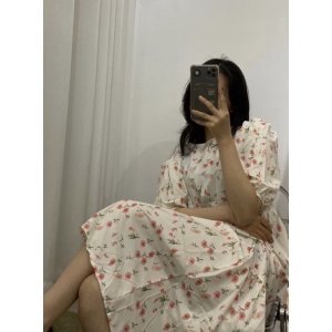 Váy tay lỡ nữ hoa nhí màu vàng và hồng JULYF - Đầm đi biển nhẹ nhàng retro, vintage học sinh hàn quốc đẹp ulzzang-8