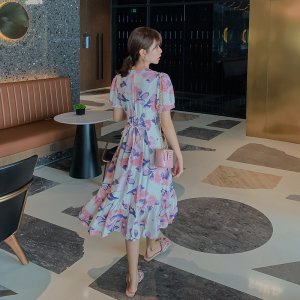 Đầm Voan Hoa Tay Phồng Thời Trang Đáng Yêu Cho Nữ Mùa Xuân Hè Váy-3