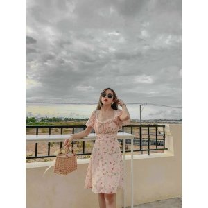 ĐẦM HOA CỔ VUÔNG TRỐNG LƯNG CÓ MÚT NGỰC HAI MÀU [kèm ảnh thật]-4