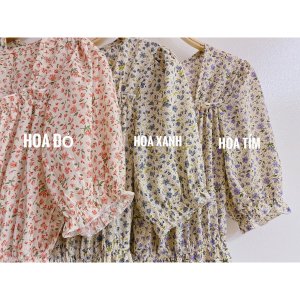 Váy hoa nhí vintage cổ bèo ba tầng đính nơ tiểu thư phong cách Hàn Quốc-9