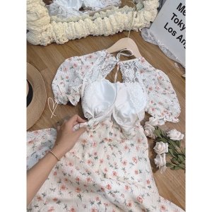 ĐẦM HOA CỔ VUÔNG TRỐNG LƯNG CÓ MÚT NGỰC HAI MÀU [kèm ảnh thật]-9
