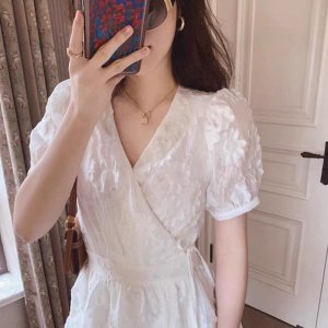 💕 Váy cổ tim thắt eo hoạ tiết hoa in nổi tay bồng siêu xinh 💕-9