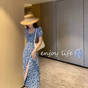 Đầm Ngắn Họa Tiết Hoa Xanh Dương Phong Cách Thời Trang Mùa Hè Mới 2022-3