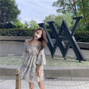 Váy Hoa Trễ Vai Váy Đầm Chất Voan Dáng Xòe Cực Xinh-2